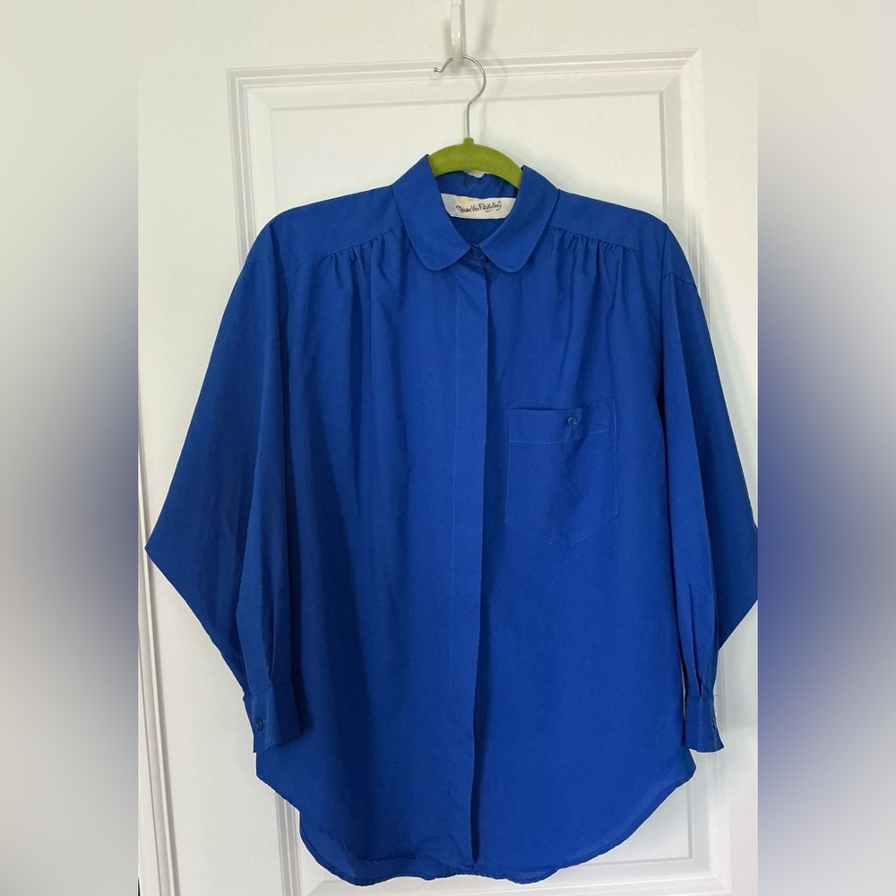 Vintage Diane Von Furstenberg Women’s Button Down Pocket Royal Blue Blouse Sz S